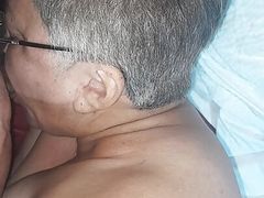 Hot grandmother wanted to fuck and called her young lover secretly from her husband
